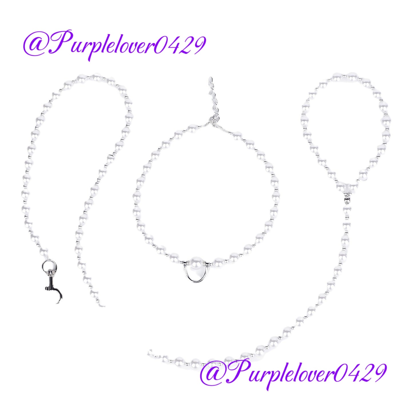 Purple lover luxury Pearl BDSM Set – Elegant Collar, Leash, Gag & Restraint Kit for Dominance Play